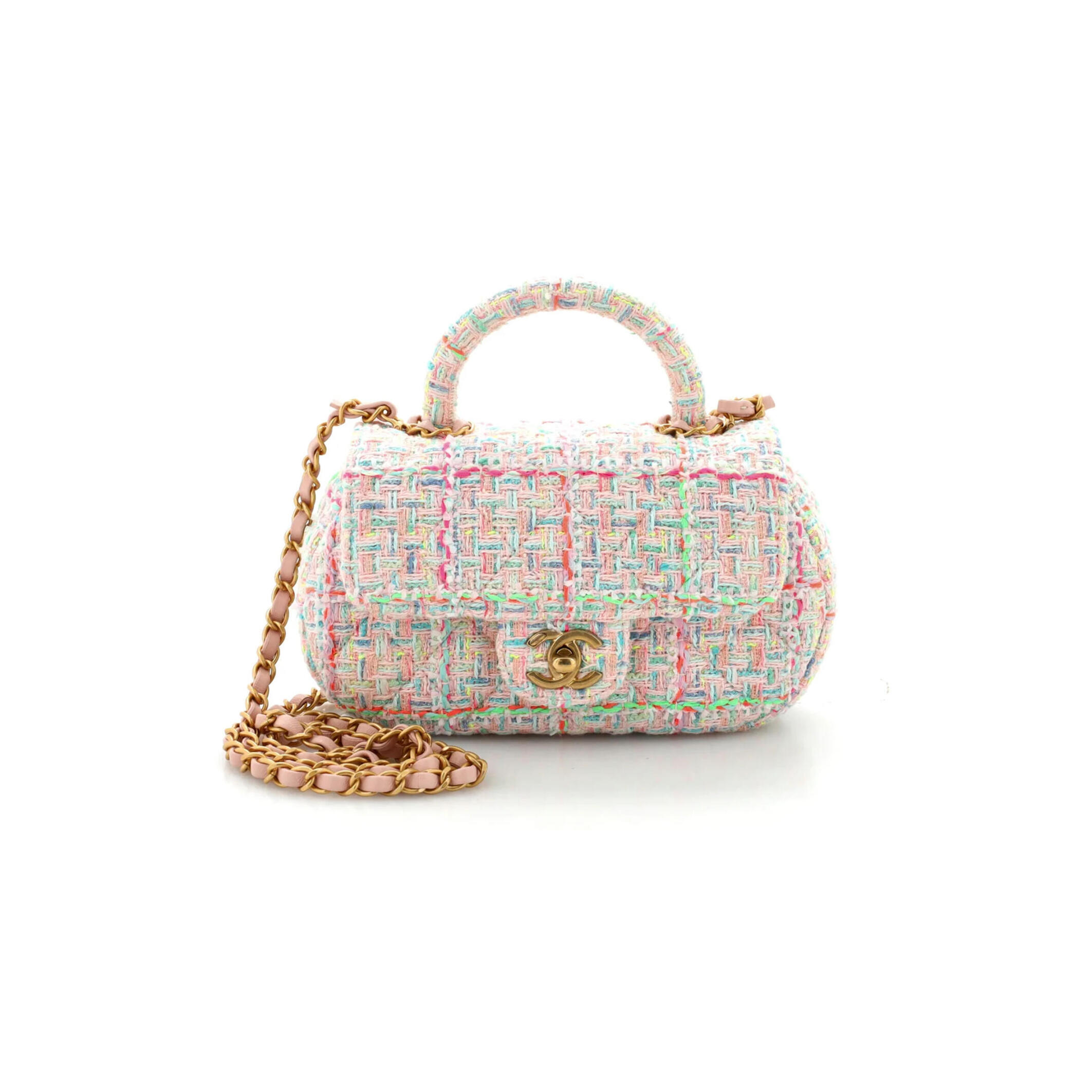 CHANEL TOP HANDLE FLAP BAG QUILTED TWEED SMALL AS4569 (23.5*13.5*5.5cm)